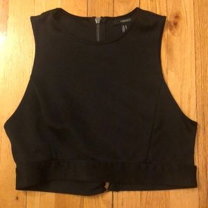 Black crop top with open back portion